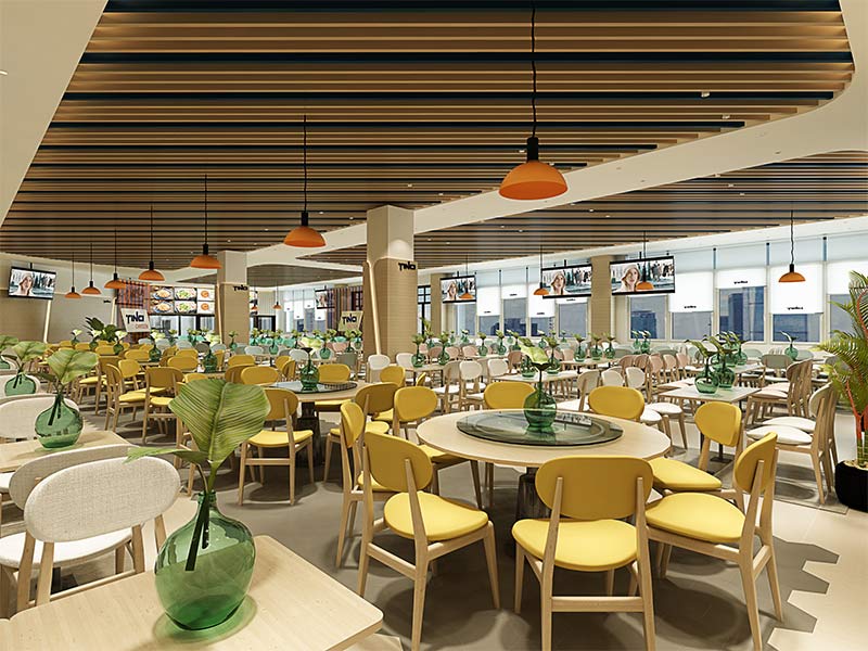 長沙餐飲門店裝修公司天磁材料｜員工食堂餐廳裝修設(shè)計效果案例效果圖